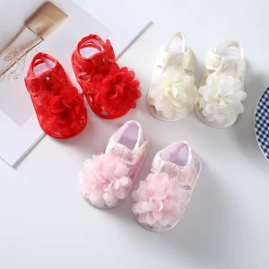 Baby Girls Sandals with Flower Soft Sole Anti Slip Summer Flat Shoes Infant First Walkers Sandals