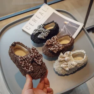 Baby Girls Shoes Winter Warm Fur Kids Flats Children Loafers With Cotton Soft Comfortable Shoes