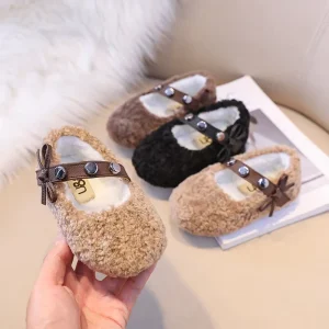 Baby Girls Shoes Winter Warm Fur Kids Flats Children Loafers With Cotton Soft Comfortable Sweet Fashion Toddlers Shoes