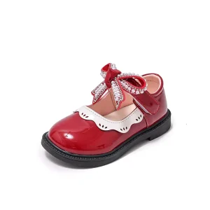 Baby Girls’ Spring Autumn Pu Leather Flat Shoes Stylish Soft-Sole Kids Princess Shoes Non-Slip Children’s School Party Shoes