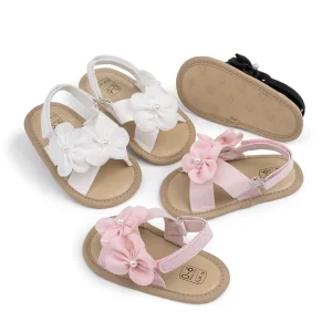 Baby Girls Summer Sandals Cute Large Flower Flat Shoes Non-Slip Sole Infant First Walker Shoes 0-18M