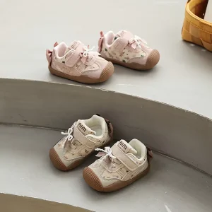Baby Girl’s Toddler Ankle Sports Shoes Soft Soles Non Slip Velcro Bow Closure Korean Style Infant & Toddler Autumn Model