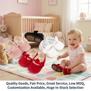 Baby Girls Velvet Bow Princess Shoes Spring Autumn Soft Sole Anti-slip First Walkers Infant Crib Shoes