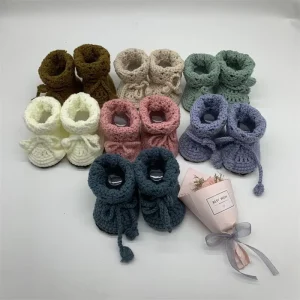 Baby Handmade Crochet Boots Shoes New Born Babies Lace ups Winter Shoes for Infants