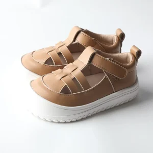 Baby Happy Kids Girls Pink Woven Leather Closed Toe Flat Sandals Hook & Loop Anti slip Casual Summer Shoes
