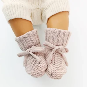 Baby Knitted Booties Pink Winter Warm Toddler Knit Shoes Bowknot Soft Cotton New Born Baby Girl Booties