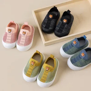 Baby Korean Style Fly Woven Sneakers Soft Bottom Anti-Drop Breathable Mesh Hollow Slip-On Toddler Shoes Spring Summer