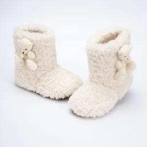 Baby Plush Teddy Bear Booties Cozy Fleece Winter Boots with Non Slip Sole for Infants and Toddlers