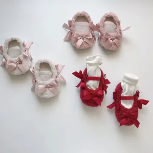 Baby Plush Winter Boys Girls Soybean Shoes Cute Bow Baby Walking Shoes Thickened Warm