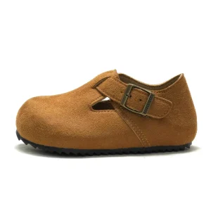 Baby Popular Round Toe Children Non-slip Leather Shoes Flats Fashion Toddler Kids Solid Color Shoes Microfiber Fake Buckle Strap