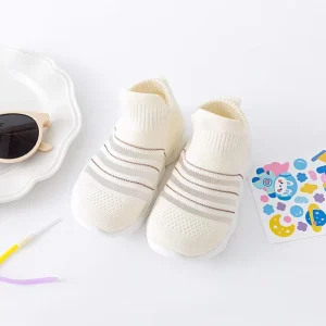 Baby Prewalker Shoes Candy Color Design Striped Knit Adjustable Baby Casual Shoes Design for Infants