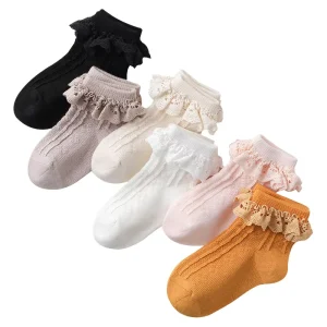 Baby Princess Dance Boneless Lace Socks Spring and Autumn Combed Cotton Breathable and Anti-Bacterial Casual for Shoes