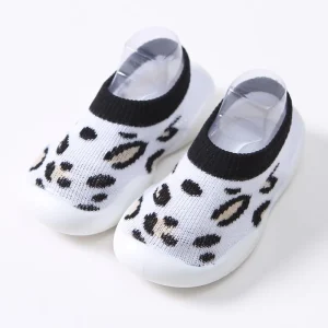 Baby Printed Knit Sock Shoes Non Slip Soft Sole Boys Girls Infant Toddler Pre Walker Seamless Cotton Leopard Stripe Dot 0 24M