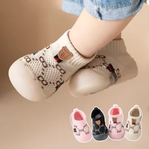 Baby Shoes Soft Soles Infant Walking Breathable Mesh Fly Knit Cartoon Bear Design Spring Autumn Single Shoes 0 1 2 Year Olds