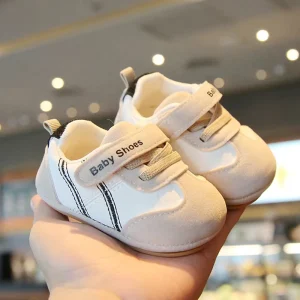 Baby Shoes Soft-soled Ankle Toddler Shoes Velcro Closure Non-slip Stripes Boys’ Girls’ 0-1-2 Years Old Shoes for Baby Boy