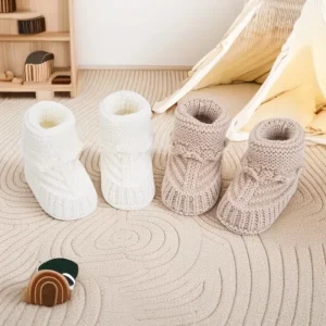 Baby Shoes Warm Newborn White Beige Soft Booties High Grade Handmade Crochet Baby Crawl Booties