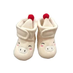 Baby Snow Boot Socks with Bowknot Terry Thick Winter Anti Slip Rubber Sole Button Closure