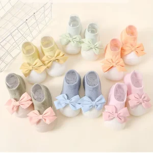 Baby Sock Shoes Toddler Girls First Walking Non-slip Slippers Soft Sole Sneakers With Bowknot M3707