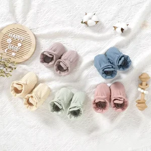 Baby Socks Infant Knitted Infant Boot Organic Cotton Booties Non-Slip Ribbed Baby Booties