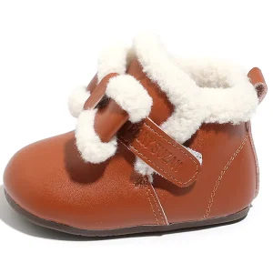 Baby Toddler Winter Fleece-lined Warm Fur Shoes Velcro Closure Ankle Height TPR Outsole Thickened Cotton Shoes