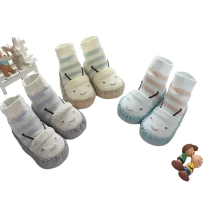 Baby Walking Floor Socks Knitted 100% Cotton Soft Sole Non Slip Bowknot 0-2 Years Old Newborn