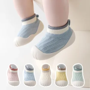 Baby Walking Shoes Socks Soft TPE Outsoles Breathable Non-slip Cool-proof Floor Design for 0-3 Year Old Infants Unisex Striped