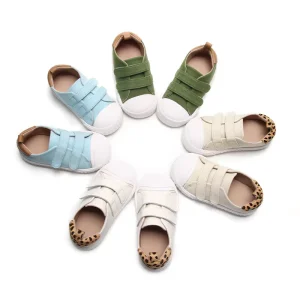 Babyhappy Customisable Plain Canvas Fabric Kids Children Rubber Sole Cap Toe Anti-Kicking Double Strap Casual Shoes