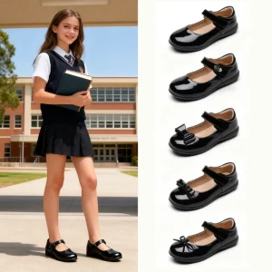 Babyhappy Factory Direct Sale Fashion Children Student School Shoes Black Breathable Leather Girls Luxury Mary Jane Dress Shoes