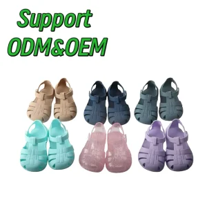 Babyhappy New Roman Summer Beach Flat PVC Barefoot Jelly Shoes With Hook and Loop Closure Anti Slip Unisex Different Colors