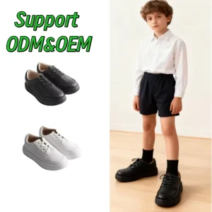 Babyhapy Kids Sport Student Shoes All Black Leather Boys Runnping Casual School Shoes Sneakers