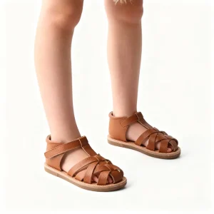 Babyhapy Luxury Handmade Summer Rubber Sole Quality Leather Minimalist Waved Kids Sandals for Girls