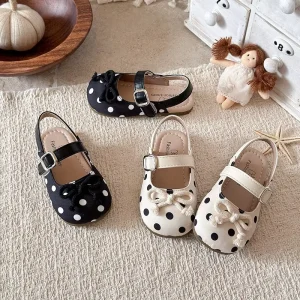 Backless Closed Toe Dual Design Polka Dot Bow Shoes for Toddler Girls Ideal for Daily Wear Party and Casual Outings