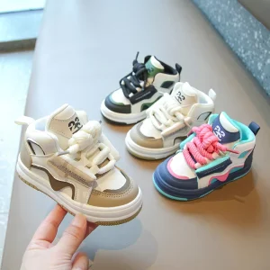 Spring Autumn Children Sneakers Toddlers Girls Boys PU Breathable Lace-up Casual Sport Shoes Kids Casual Flats Skate Shoes