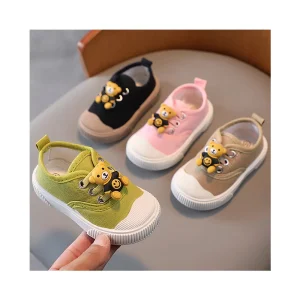 Bear Cartoon Style Girls Shoes Fashion Trend Unisex Baby Footwear Kids New Design Canvas Shoes for Children Barefoot