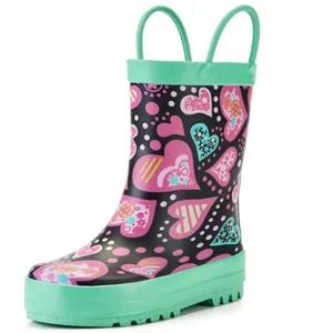 Beautiful Kids Pink Short Rubber Waterproof Rain Boots with Handles