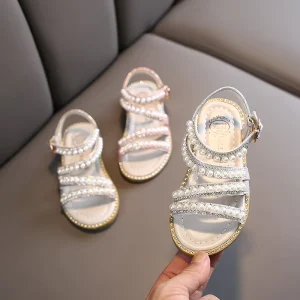 Beautiful Kids Princess Style Shoes Children’s Summer Shoes Pearl Design Ankle Strap Baby Sandals Girls