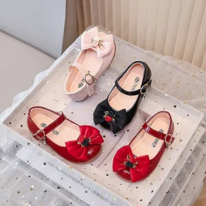 Beautiful Toddler Baby Evening Flat Children’s Shoes Fashion Pink and Red Girls Dressing Shoe Floral Kid Princess Shoe
