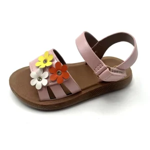 Beauty Flower Design Custom logo Anti slip Thin PVC AIRBLOW Sole Kids Flat Sandals Slipper for Girl