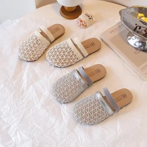 Beige Silver Anti Slip Beach Slippers for Girls Children Kids Thick Bottom Comfortable Breathable Shoes for Summer