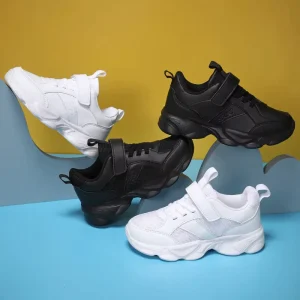 Big Children Ankle Running Shoes Fashion Black White Sneakers Breathable Lightweight Girls Boys Teens Sports