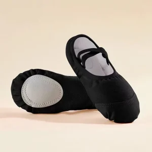 Black Canvas Dance Ballet Flat Foldable Shoes for Ballerina
