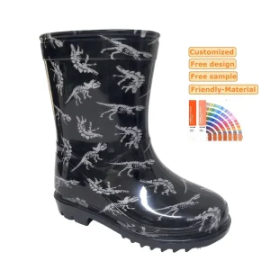 Black Dinosaur Children PVC Gumboots Cartoon Water Proof Rain Boots for Boys