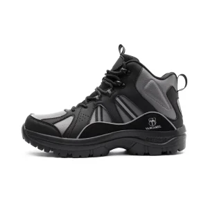 Black Grey Mid Cut Ankle Support Ankle Protection Outdoor Hiking Work Boots for Winter Snow Cold Weather Snow Ready
