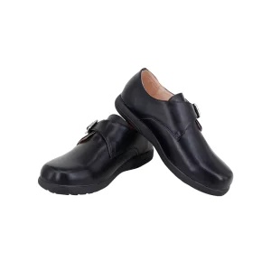 Black High Sheen Leather School Shoes Adjustable Buckle Slip-on Kids Shoes for Boys