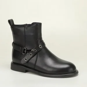 Black Low Heel Girls Western Ankle Boots Side Zipper Metal Buckle Round Toe Warm Anti slip Kids Fashion Boots