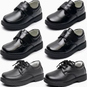 Black Shiny Matte Durable PU Leather Shoes Children School Shoes for Boys Chaussures Ecoliers Kids Big Size 26 to 45