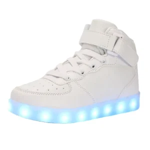 Black White Colors Unisex USB Charge Light High Top Flat LED Shoes for Adults