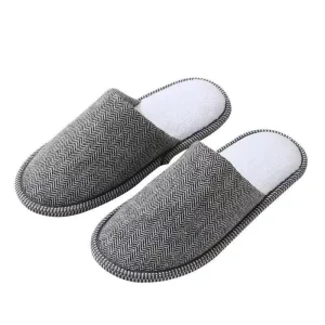 Black and White Stripe Cotton Comfortable Soft Disposable Close-Toe Slipper Shoes for Hotels Adult and Children