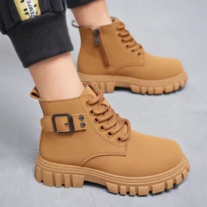 Black pink Kids Boots Size 31-38 Thick Sole Lace up Boots for Boys Girls