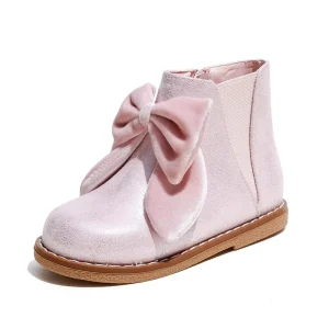 Boots for Kids Girl Pink Velvet Bow Chelsea Boots Zip Kids Shoes Match Kids Wear Party Shoes Birthday Dress Outfits
